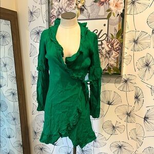 Top Shop 4 Green Ruffle Wrap Dress